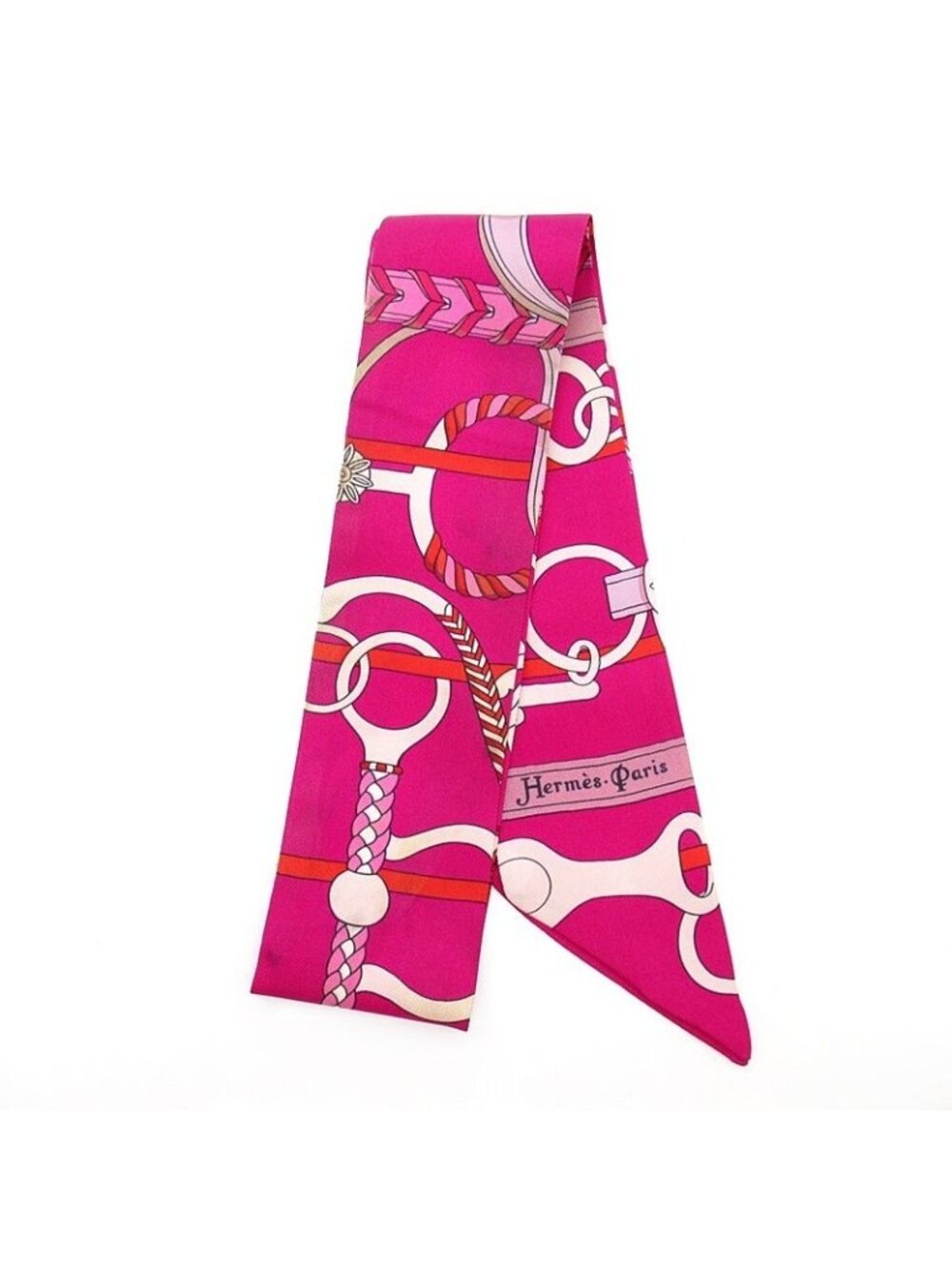 Hermes Twilly Scarf Panoplie Equestre Silk 100% Pink